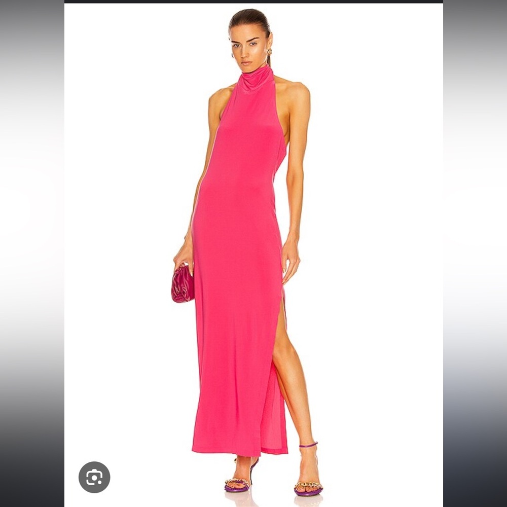 NORMA KAMALI PINK HALTER TURTLENECK DRESS